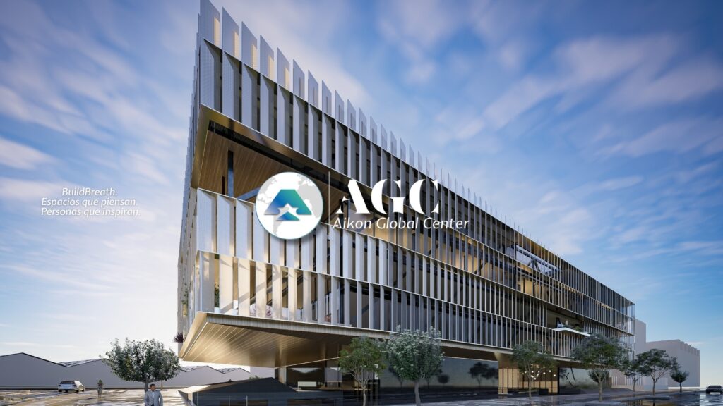 Edificio de AGC con su logo en el centro