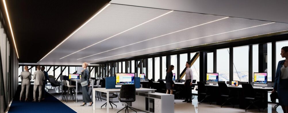 Render de una oficina en edificio AGC